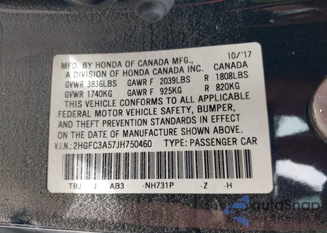 2018 Honda Civic Si из США, поврежденный, VIN 2HGFC3A57JH750460